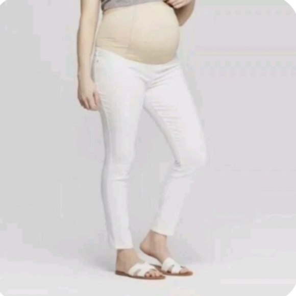 Isabel Maternity by Ingrid & Isabel Denim - Ingrid Isabel Maternity Skinny  Crossover Panel White Pants Size 10 Womens
